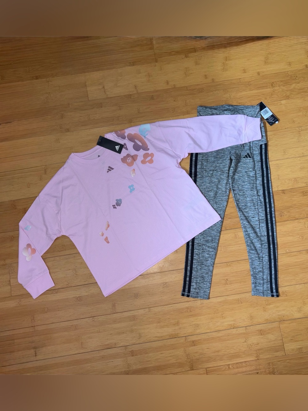 NWT Girls Adidas Outfit - Size 14 Long Sleeve Top & Size 10/12 Leggings Pants